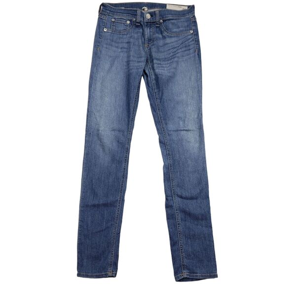 Rag & Bone The Skinny Jean 25 Women Medium Blue Wash Whiskering Faded Made USA - Picture 1 of 11